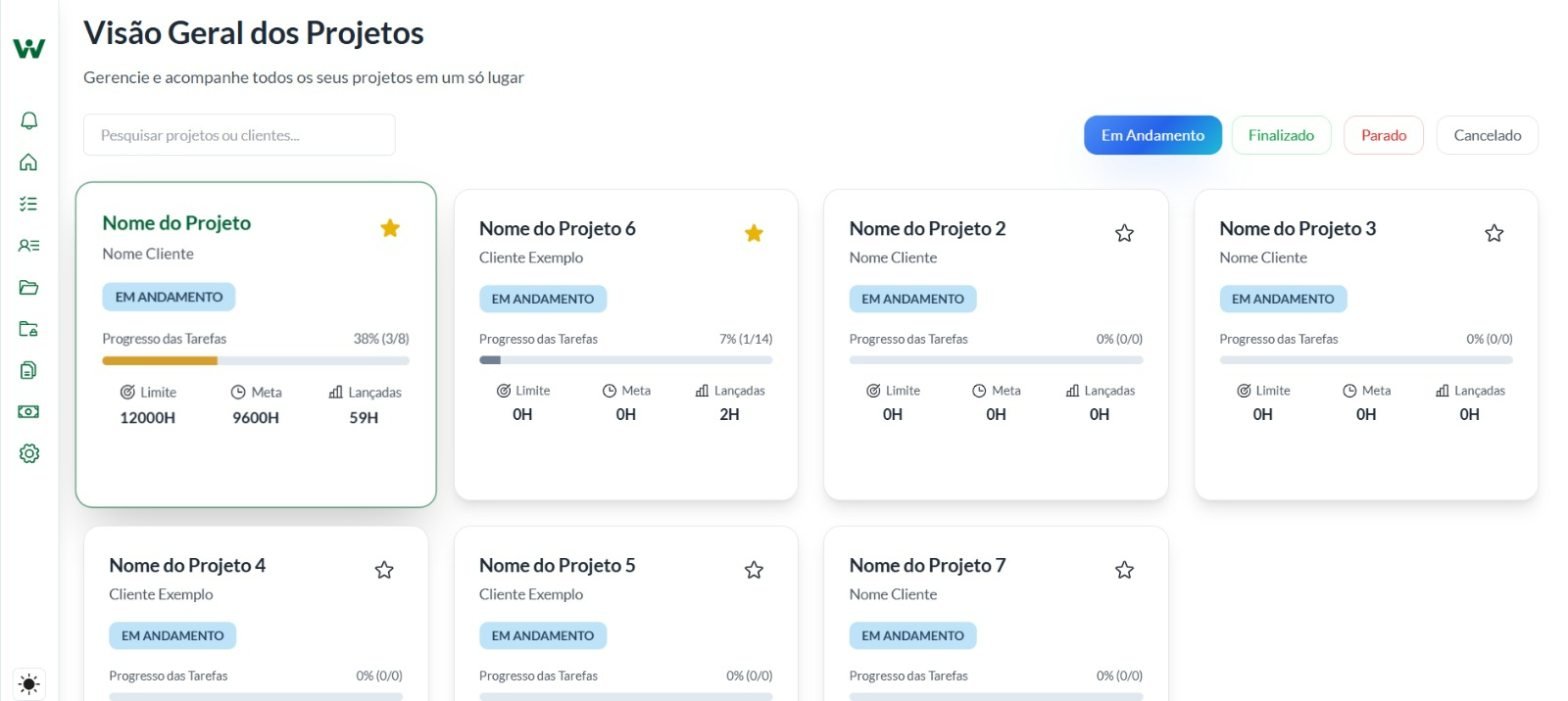 Visão de projetos no Wedo Task Manager
